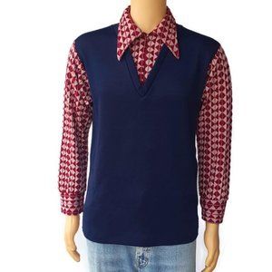 Heritage Sportwear Polo Pullover Retro Long Sleeves Navy Blue Mens Size Large
